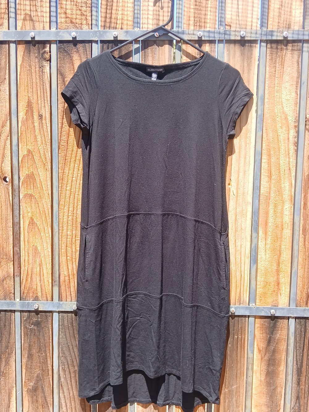 Eileen Fisher Black Short-Sleeve Tiered Knit Dress